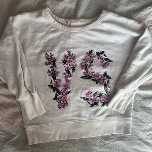 Victoria’s Secret Cream Floral “VS” Graphic Sweatshirt Size S Cherry Blossom